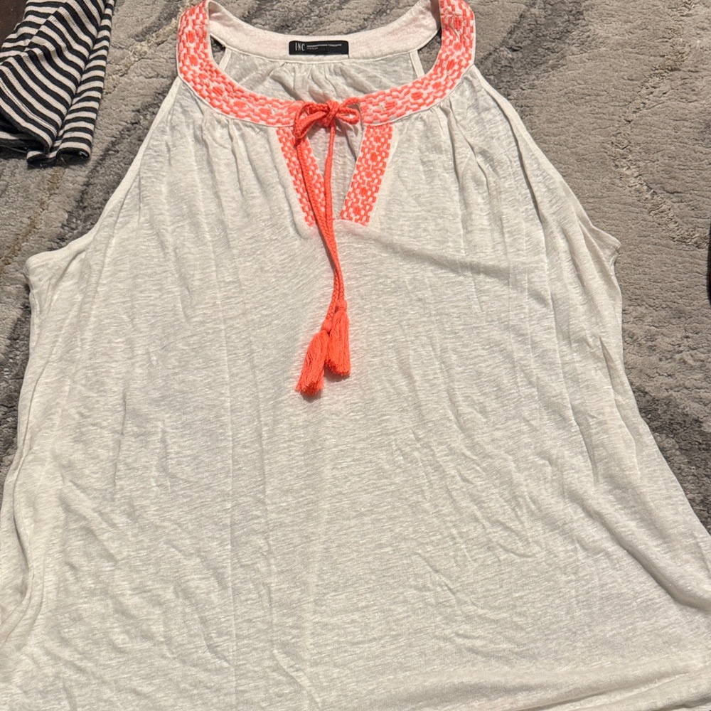 INC International Concepts Light Gray and Coral Blouse